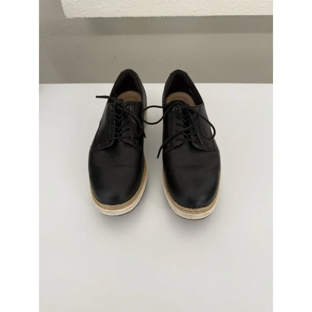 Clarks Artisan Black Leather Jute Platform Lace-Up Casual Shoes Women Sz 7.5
